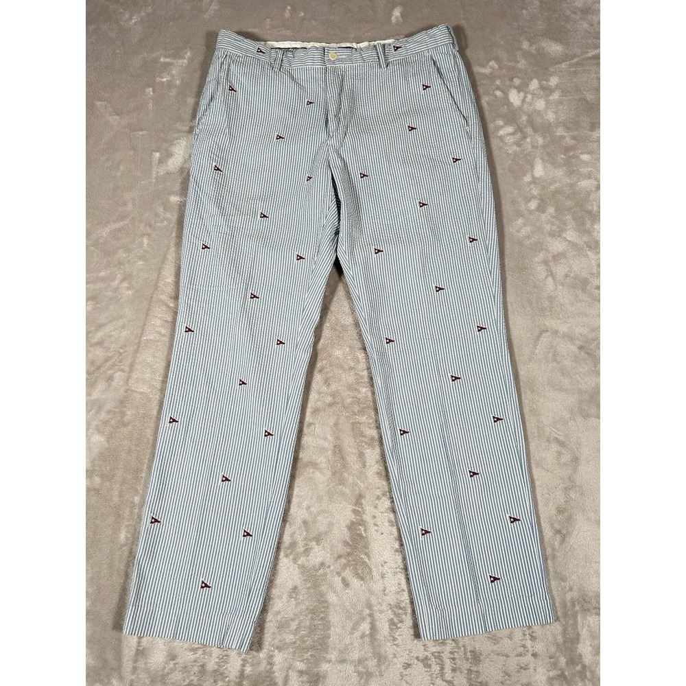 Vtg 90's Polo Ralph Lauren Seersucker Pant Men 35x30 Striped AOP Embroidered EUC